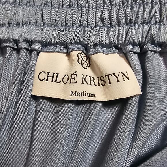 Chloe Kristyn Woman size M New Blue Satin Traci Skirt Mini Length Faux Wrap NWOT - Picture 6 of 8